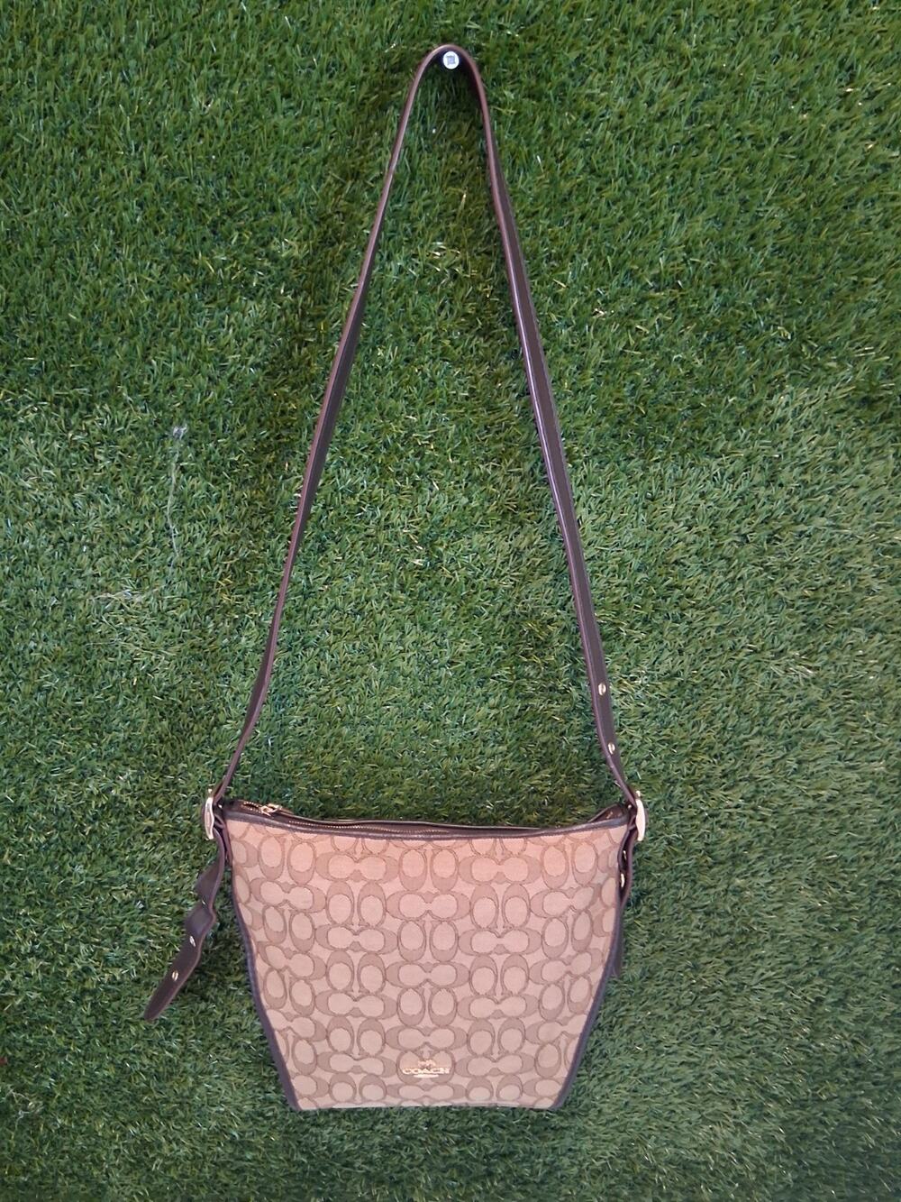 Coach Kristy Shoulder Bag Signature Canvas Khaki Brown
